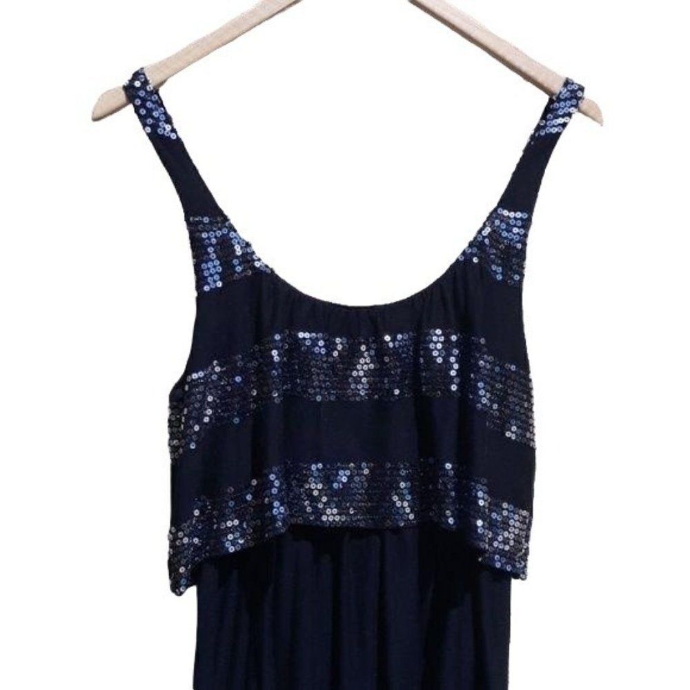 32 Flavors Dress Flapper Sequined Striped Tiered‎ Sleeveless Mini Black Sz XS - Picture 7 of 8
